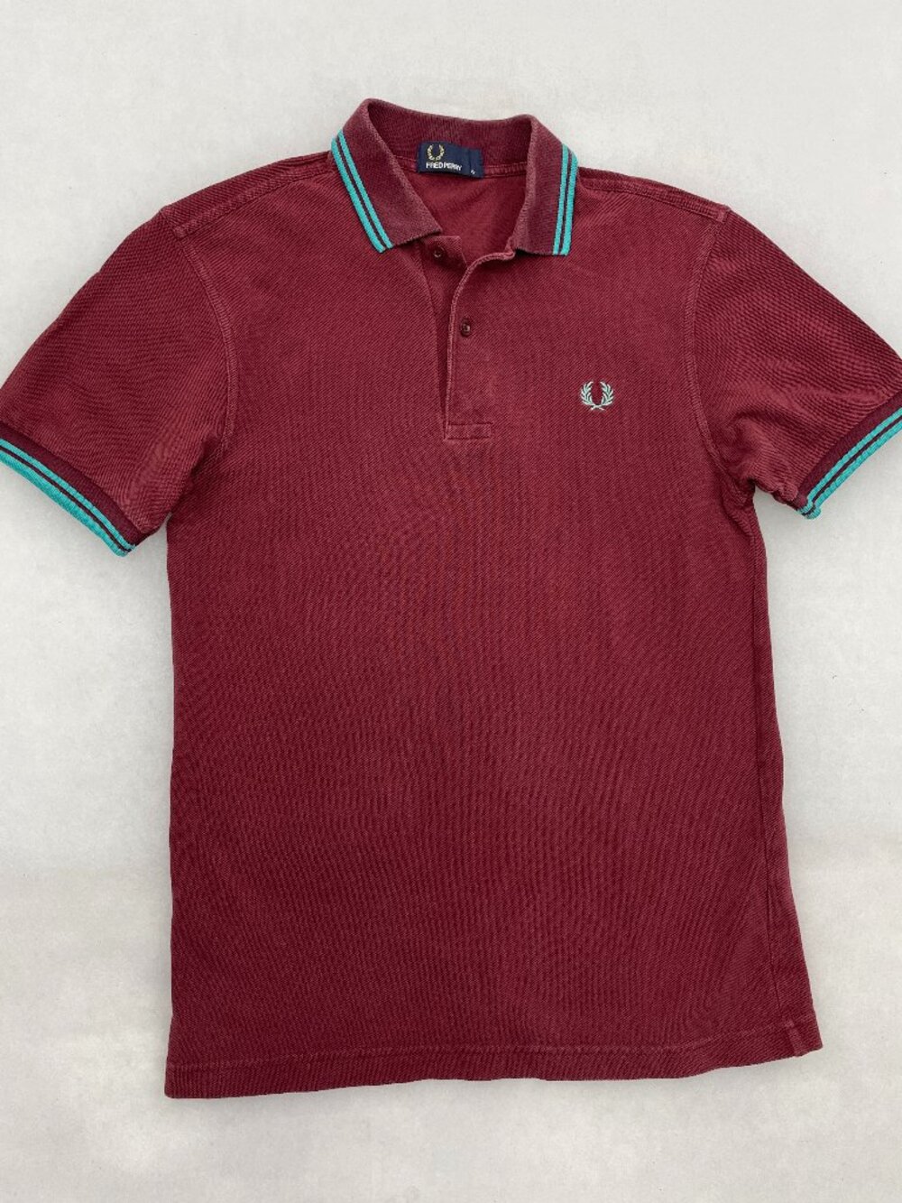 Fred Perry Vintage Twin Tipped Polo Shirt Burgundy Teal Fits Men's XS Slim